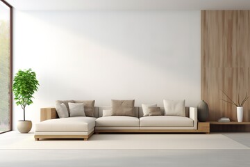 Bright living room interior with white empty wall  | Beautiful contemporary living room home interior | Modern kitchen and modern living room in white interior design, Generative AI.