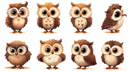 collection of cute cartoon owls on a white background set