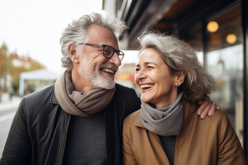 A delighted mature couple sharing a laugh, finding humor in life's everyday moments Generative AI