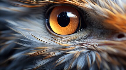 Animal feather beak and eye in close up