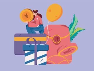 Naklejka premium Holiday Shopping E-Commerce Online Shopping People Flat Vector Concept Operation Hand Drawn Illustration 