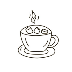 Vector black line illustration of a cup with hot drink.