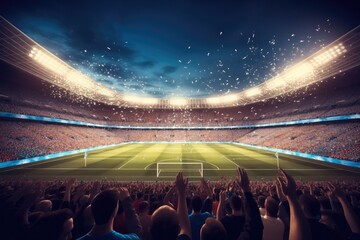 Amazing atmosphere in soccer match stadium, Sport concept.