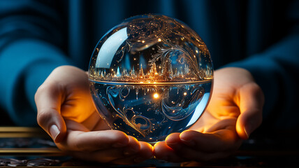crystal ball of predictions in the hands of a fortune teller