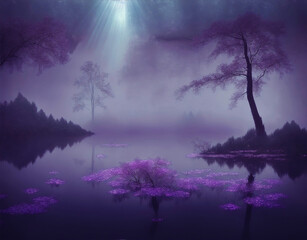 Misty lake, atmospheric image
