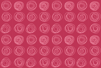 Seamless pattern of hand drawn pink swirls on viva magenta background. Minimalist surface design for textiles and decoration.