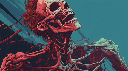 zombie skeleton in graphic novel, comic style illustration