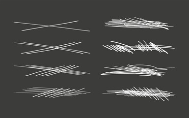Swift twisted and crossed strikethroughs.Set of highlight lines and signatures.Brush stroke markers or ink.Doodle vector graphic elements.