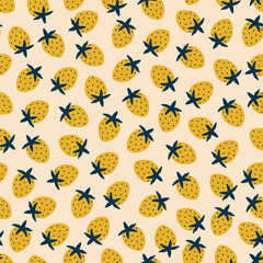 Cute yellow strawberry hand drawn vector illustration. Adorable berry fruit seamless pattern for kids fabric or wallpaper.