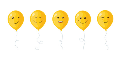 Balloons. Bright yellow balloons with happy emotions. Balloons emoticons. Vector illustration isolated on a white background © Anastasiya