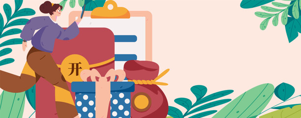 Holiday Shopping E-Commerce Online Shopping People Flat Vector Concept Operation Hand Drawn Illustration
