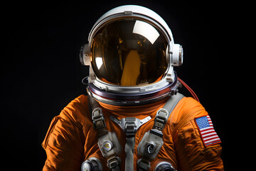 Portrait of astronaut floating in space. close-up of astronaut selfie 