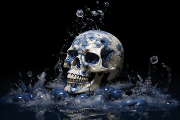 Obraz na płótnie Canvas cracked porcelain human skull - generative ai
