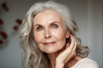 Fototapeta premium Mature old lady healthy face skin care beauty, Face care, Facial treatment, Cosmetology.