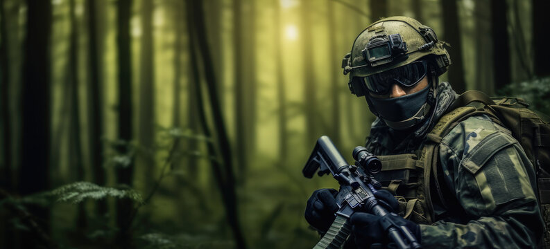 Military soldier in the jungle.