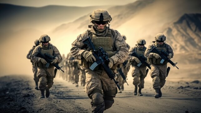 Group of special forces soldiers on the move.