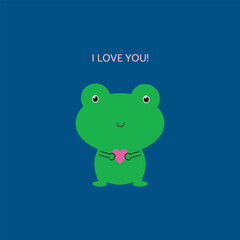 Cute greeting card with frog. I love you