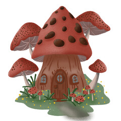 Mushroom house. Hand drawn cartoon style. © Sirinya