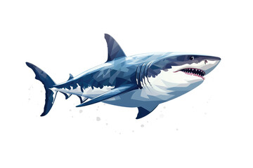 Naklejka premium Great White Shark, Minimalist Style, White Background Cartoonish, Flat Illustration. Geometric, Origami Style. Generative AI