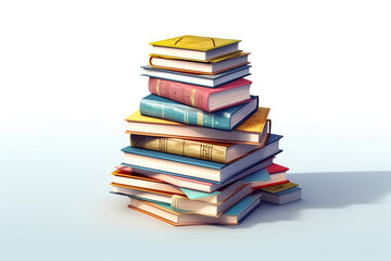 3D Stack Of Books On White Background. Generative AI
