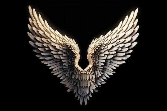 3D Angel Wing On Black Background. Generative AI