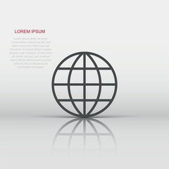 Earth planet icon in flat style. Globe geographic vector illustration on white isolated background. Global communication business concept.