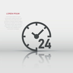 Clock 24/7 icon in flat style. Watch vector illustration on white isolated background. Timer business concept.