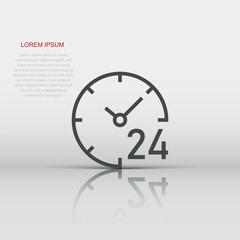 Clock 24/7 icon in flat style. Watch vector illustration on white isolated background. Timer business concept.