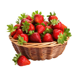 Strawberries in a basket isolated on transparent background.