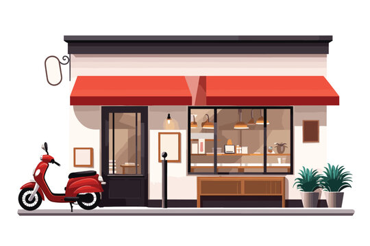 cute coffee shop exterior vector flat isolated illustration