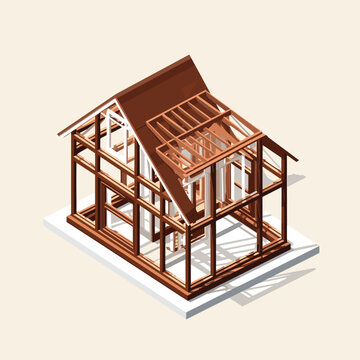 wood house frame isometric vector flat isolated illustration