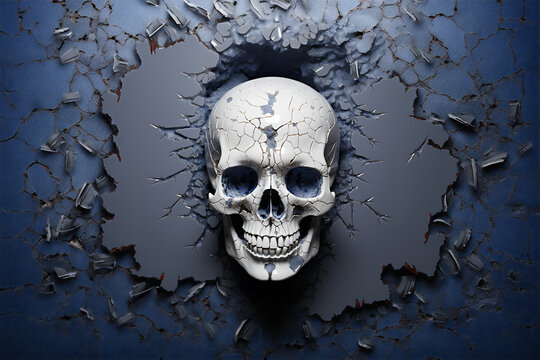 cracked porcelain human skull - generative ai