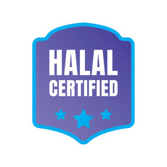 Halal certified badge design vector, Halal food product stamp, Authorized halal food and drink  ribbon stamp label