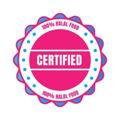 Certified halal food badge stamp, 100% halal food and drink label, Certified halal food badge symbol