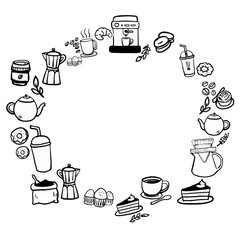 Coffee set, bakery and coffee machine