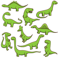 Cute cartoon dinosaurs set. Illustration on transparent background