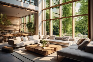 Fototapeta na wymiar Modern living room with kitchen,Generative AI