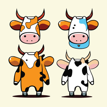Vector illustration of a cow cartoon with outfit