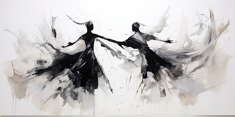 AI Generated. AI Generative. Geometric abstract shape dancing rhythm people street graffiti. Art wall paint drawing oil ink design. Romantic move art style