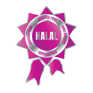 Certified halal food badge stamp, 100% halal food and drink label, Certified halal food badge symbol