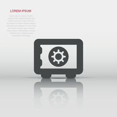 Safe money icon in flat style. Strongbox vector illustration on white isolated background. Finance security business concept.