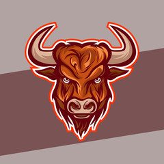 Bullhead logo for gaming or esport team, esport logo, animal logo, modern bull logo with red horn and glowing red eyes