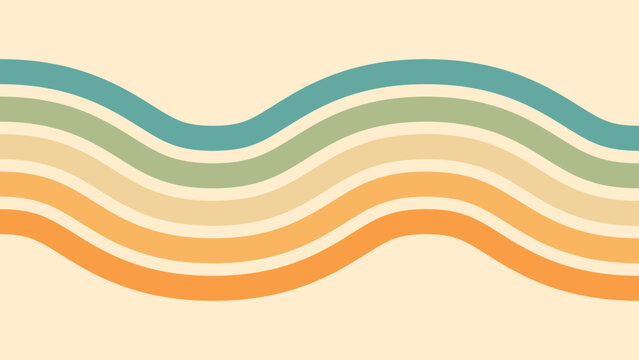 Naklejka Abstract background of rainbow groovy Wavy Line design in 1970s Hippie Retro style. Vector pattern ready to use for cloth, textile, wrap and other.