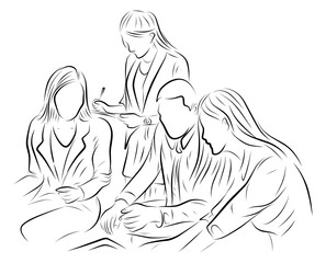 business people presentation line art illustration