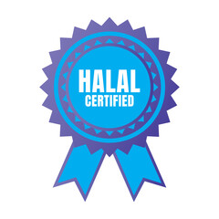 Halal certified badge design vector, Halal food product stamp, Authorized halal food and drink  ribbon stamp label