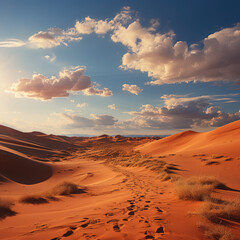 warm sunset over the desert, cloudy sky