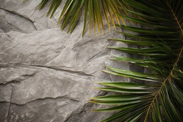 Black stone background with palm leaf generative ai