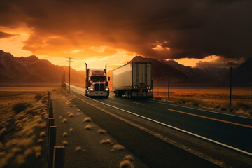 Transport semi-trailer effortlessly crossing the vast terrain.