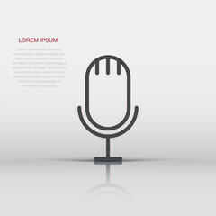 Microphone icon in flat style. Studio mike vector illustration on white isolated background. Audio record business concept.