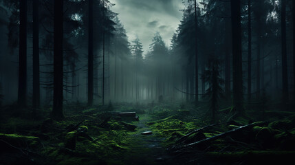 Naklejka premium forest_in_the_fog